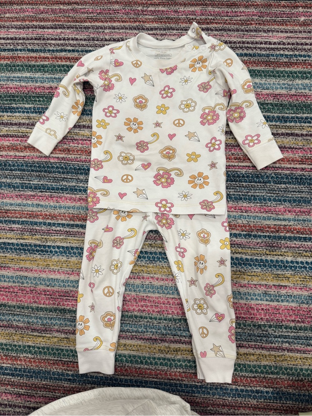 Girls' Long Sleeve Pajama Set in Pink & Yellow Floral Print